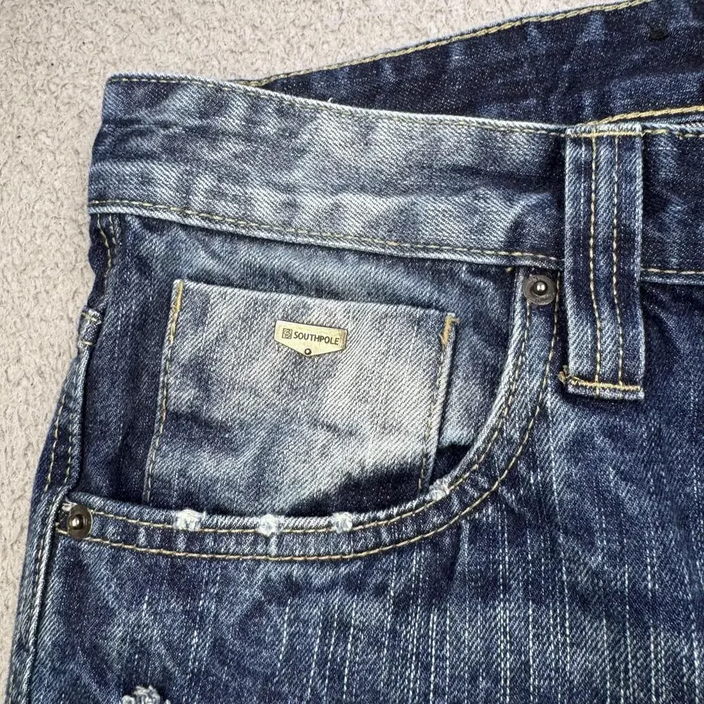Southpole Shorts Mens 36 Blue Distressed Denim Ripped Jean Relaxed Fit Urban